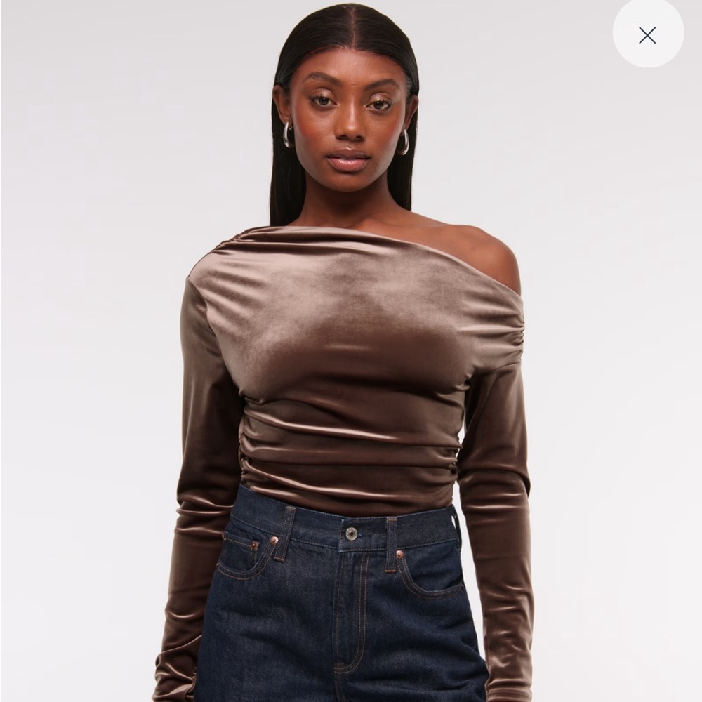 Abercrombie & Fitch Chocolate Velvet Off-Shoulder Top